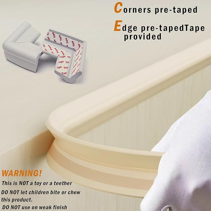 Foam Table Edge and Corner Guards for Baby,(6.5ft Edge 4Corners),Baby Proofing Soft Corner Protectors,Furniture and Tables Child Baby Proof Bumpers, Pre-Taped Corner Cushions (Beige)