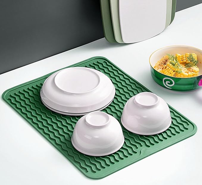 Silicone Dish Drying Mat, Non-Slip Easy Clean Sink Mat, Dark Green, Large - Image 4