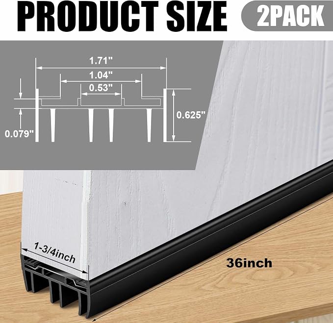 Pushglossy 2 Pcs 36" Kerf Door Sweep Slide on Black | 1-3/4" Wide Vinyl Seal - Image 2
