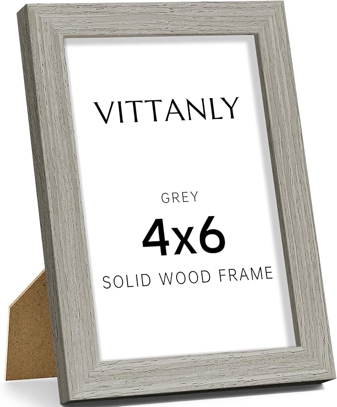 Vittanly 4x6 Picture Frame, Solid Wood Frame with Plexiglass, Includes 3.5x5 Mat, Wall Hanging or Tabletop for Home Decor, Grey, 1 Pack
