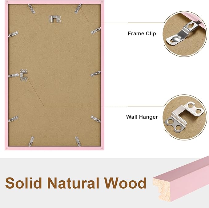 Vittanly 11x17 Picture Frame, Solid Wood Frame with Plexiglass, Includes 8x12 Mat, Wall Hanging for Photos, Home Decor, Pale Pink, 1 Pack