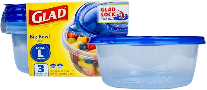 Glad GladWare Big Bowl Food Storage Containers, Large Round, 48 Oz, and meal by GladTrashFoodStorage