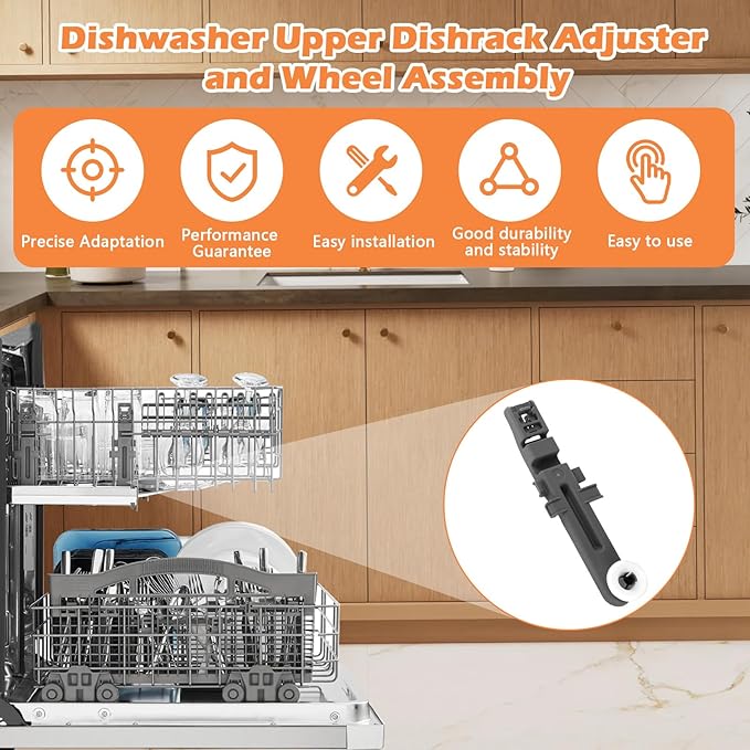 W10571738 3449627 Dishwasher Upper Dishrack Adjuster and Wheel Assembly Replacement for Whirlpool, Maytag, KitchenAid, Magic Chef Dishwasher Replace Parts PS11756470, WPW10571738, AP6023130 (1 Pack)