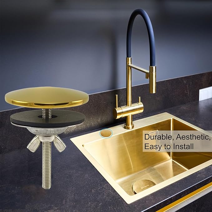 2 Inch Faucet Hole Cover, Sink Hole Cover, Solid Brass Polished Gold Finish Kitchen Sink Tap Hole Plate Stopper Cover for Home Kitchen and Bathroom, Kitchen Sink Hole Covers (Gold)