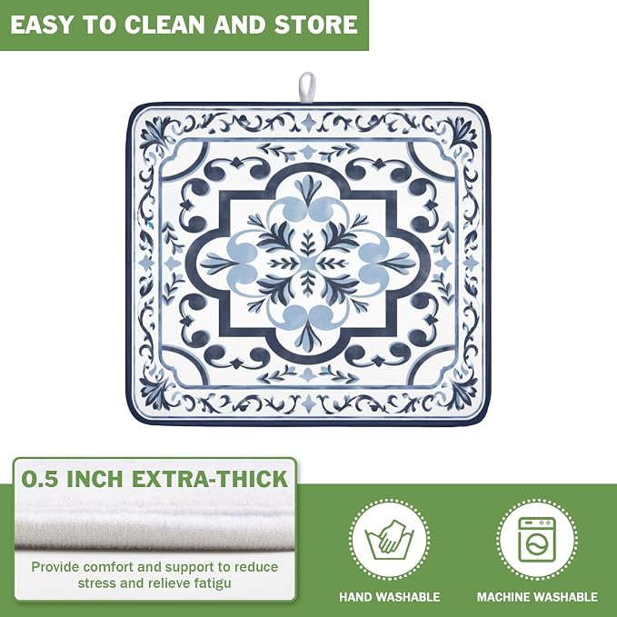Giwawa Navy Flower Dish Drying Mat Modern Boho Microfiber Dishes Drainer Pad - Image 5