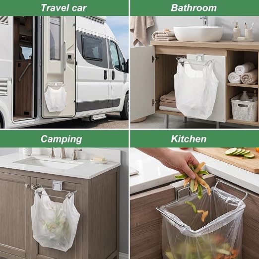 Large Stainless Steel Under Sink Garbage Trash Bag Holder Portable | Metal - Image 6