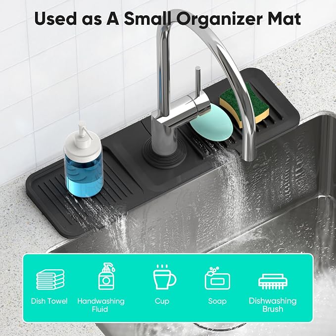 17.7inch Faucet Mat for Kitchen Sink Kitchen Sink Splash Guard Silicone Kitchen - Image 6
