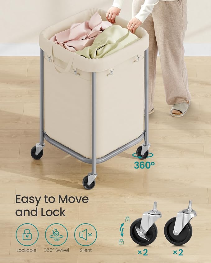 SONGMICS Laundry Basket with Wheels, Steel Frame, Removable Bag - Image 6
