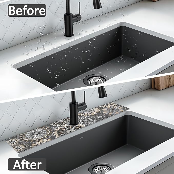 2PCS 24" X 5.5" Kitchen Sink Splash Guard Faucet Mat Mandala Super Absorbent - Image 7