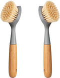 2 Pack Kitchen Dish Brush Bamboo Handle Dish Scrubber Built-in Scraper | Scrub by Songtaste