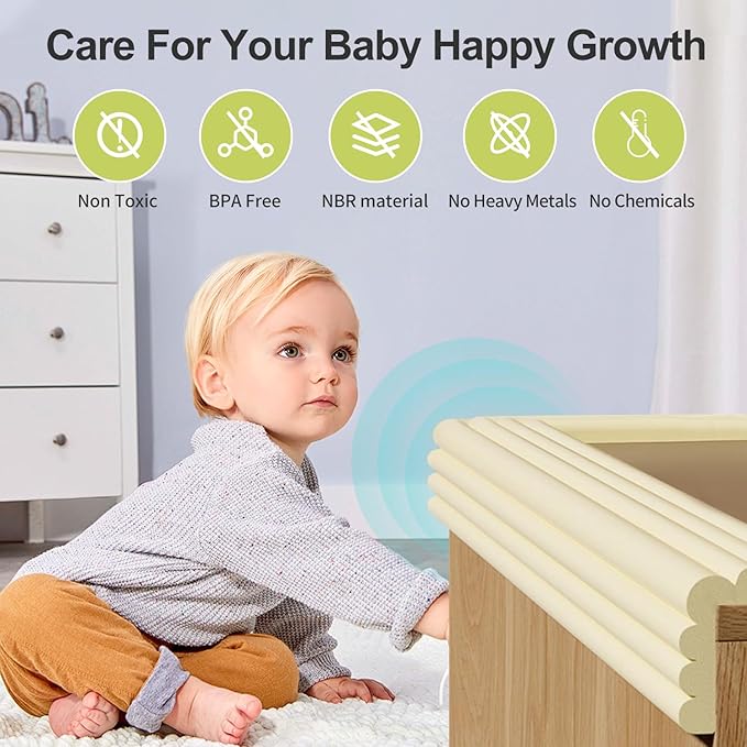 Baby Proofing Wall Corner Protector,Edge Guard Corner Protector,6.56ft Thinken Soft Corner Protectors Pre-Taped Soft Rubber Foam Edge Cushion for Furniture (Brown, 6.56Ft x 7.8" W x 0.47" Th)