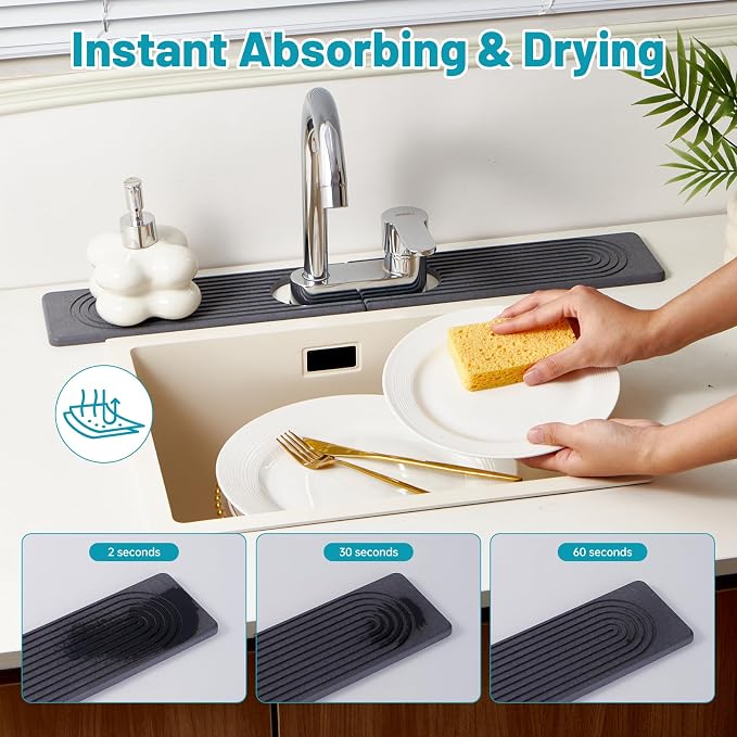 Stone Faucet Mat for Kitchen Sink Oval Hole Bathroom sink splash guard | - Image 6