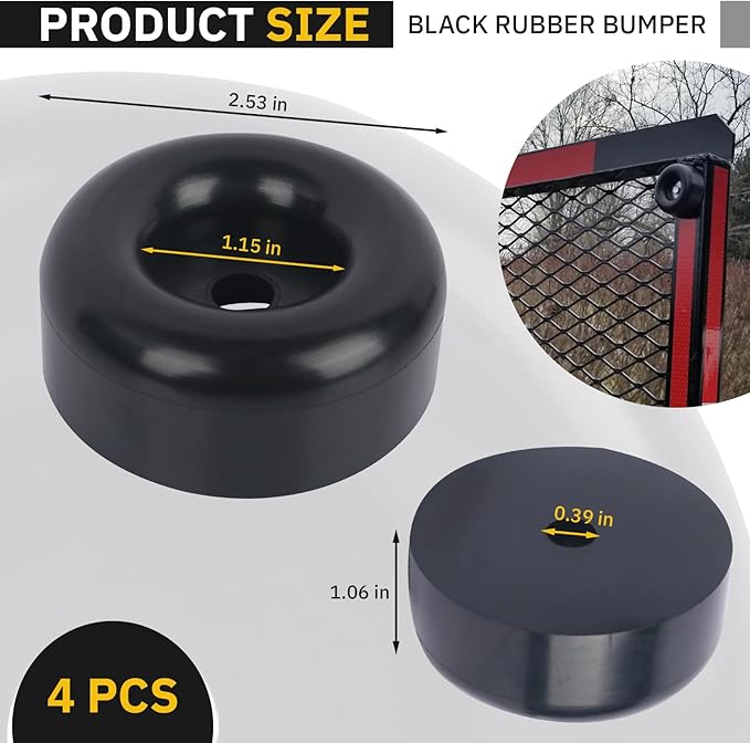 Trailer Ramp Door Rubber Bumpers - 2.5" Round Rubber Bump Stops for Cargo Trailer Doors, RV Doors & Truck Tailgates (Black, 4 Pack)