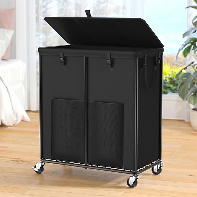 250L Laundry Hamper with Lid & Wheels, Rolling Laundry Basket with Bag by OLLDIDE