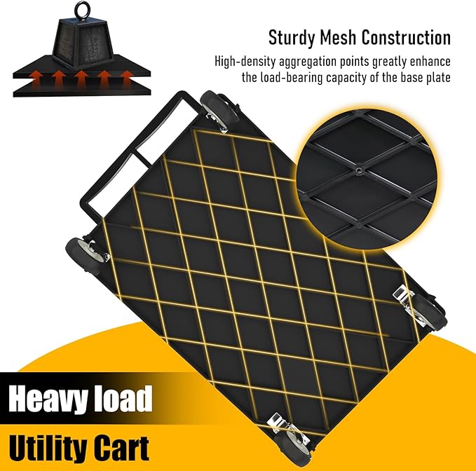 46 x 26-Inch Heavy Duty Utility Cart with Wheels, 1000 lbs Capacity Plastic Rolling Tool Carts W/Deep 2-Shelf, Mechanic Work Cart for Garage, Warehouse, Workshop, Black