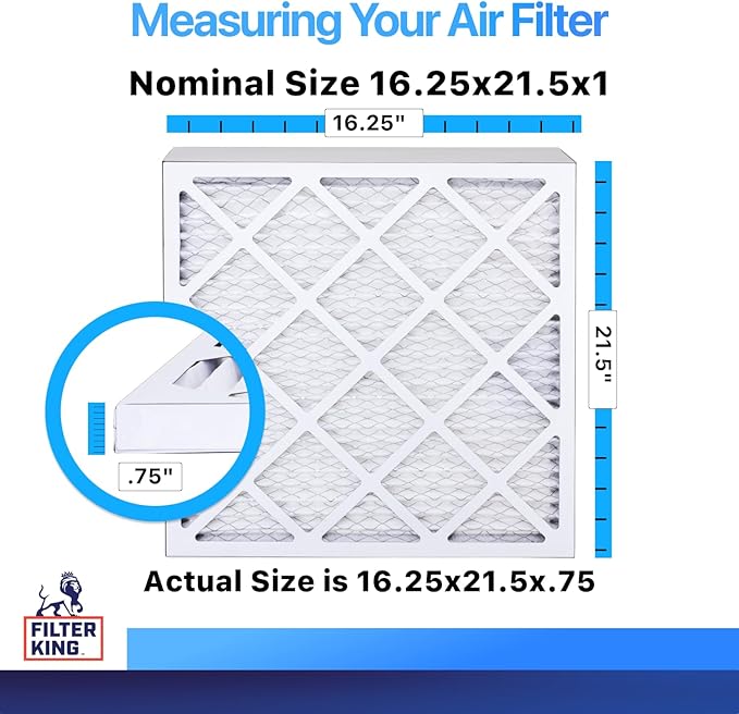 Filter King 16.25x21.5x1 Air Filter | 3-PACK | MERV 8 HVAC Pleated A/C Furnace Filters | MADE IN USA | Actual Size: 16.25 x 21.5 x .75"