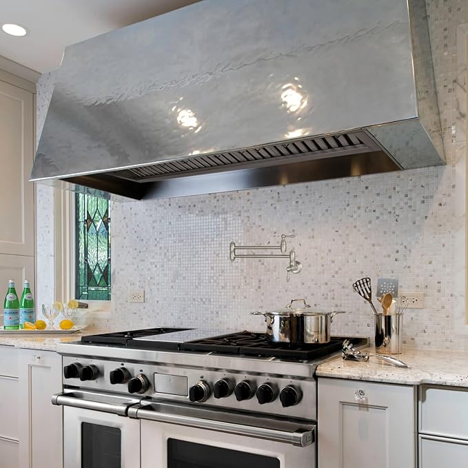 Akicon Range Hood Insert 48 Inch, 1200 CFM Built-in Kitchen Hood with 4 Speeds, Ultra-Quiet Stainless Steel Ducted Vent Hood Insert with Dimmable LED Lights and Dishwasher Safe Filters (Warm White)