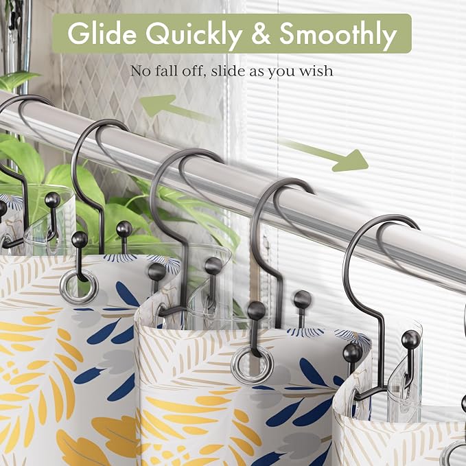 Shower Curtain Hooks Black Double Shower Curtain Hooks, Shower Curtain Rings - Image 6