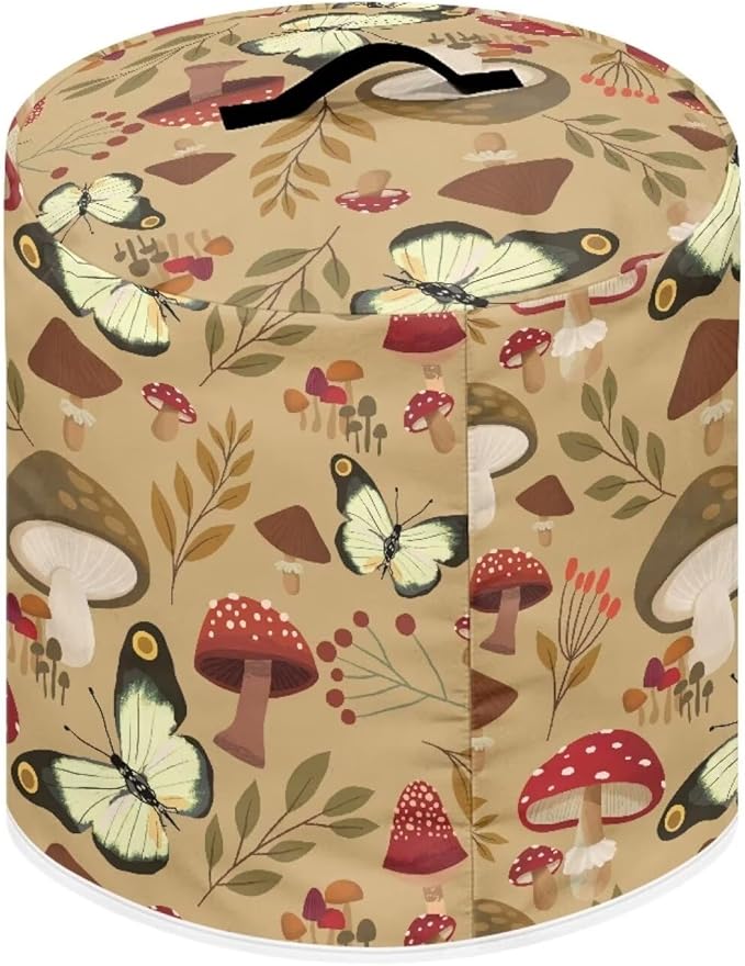 Flashideas Mushroom Butterfly Pressure Cooker Cover for Women Insulated Rice Cooker Cover with Easy to Clean Lining Stain Resistant Dust Cover with Pockets for Instant Pot 6 Quart Appliance Cover