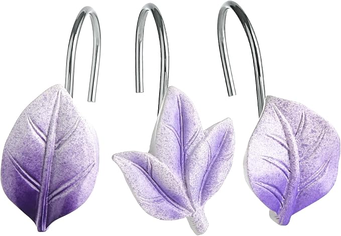 Purple Plant Leaf Shower Curtain Hooks, Eucalyptus Bathroom Decor, Metal by Gibelle