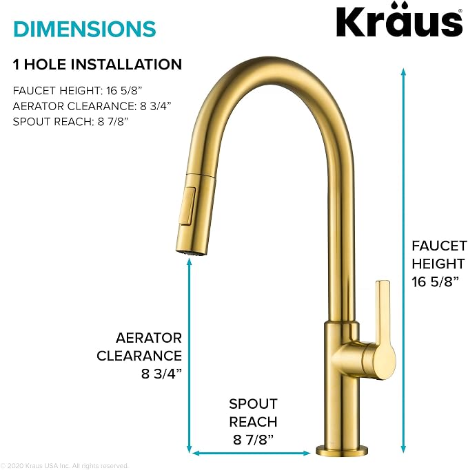 KRAUS Spot Free Brushed Brass Pull Down Kitchen Faucet KPF-2820BB | Brass body - Image 4
