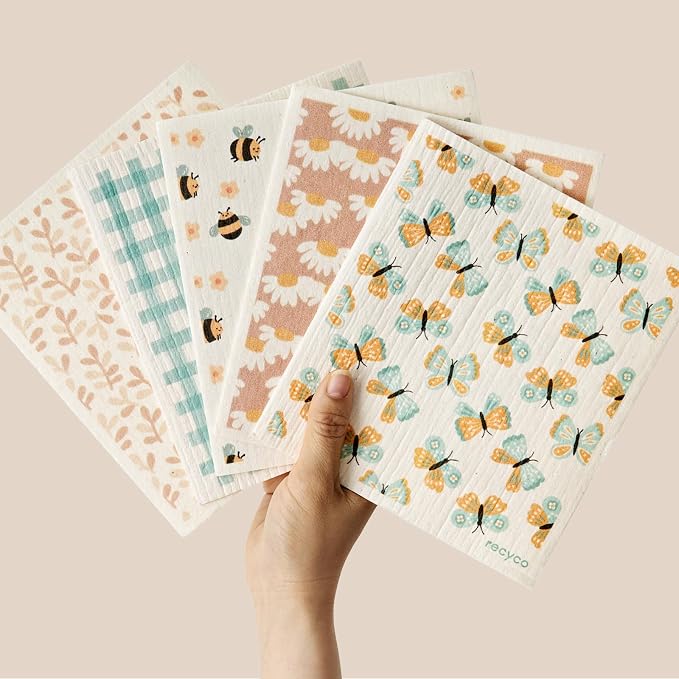 RECYCO Swedish Dishcloths for Kitchen | 5 Pack Gingham Flutter Washable Dish by RECYCOHOMECOLLECTION