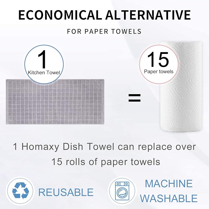 Homaxy 100% Cotton Terry Kitchen Towels, 4 Pack, Light Grey - Image 7