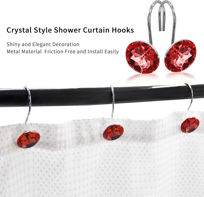 Red Diamond Crystal Bling Shower Curtain Hooks Rings - Image 3