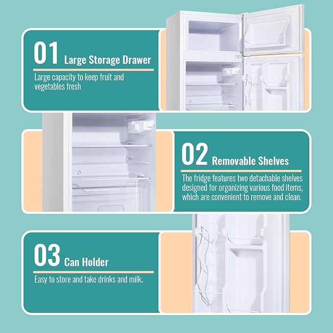 WANAI 3.5 Cu.Ft Mini Fridge Compact Refrigerator with Freezer, 7 Level Adjustable Thermostat Removable Shelves Small Refrigerator for Office Dorm Apartment Matte White