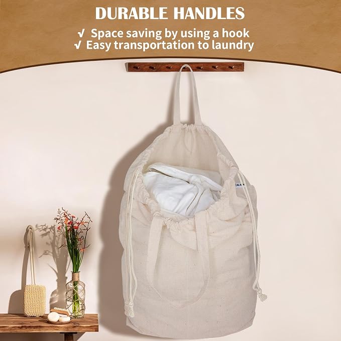 Cotton Canvas Laundry Bag with Handles & Base 16"Wx16"D x27.6"H - Image 6