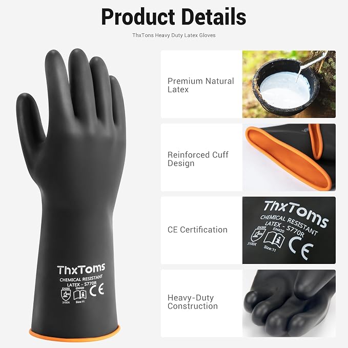 ThxToms Chemical Resistant Gloves, Puncture Resistant, Latex | Heavy Duty - Image 3