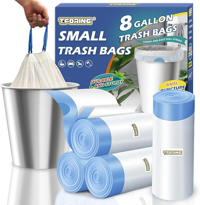 Medium 8 Gallon Trash Bags Drawstring, 1.2 Mil, Strong Garbage Can Liners by TFORING%C2%AE