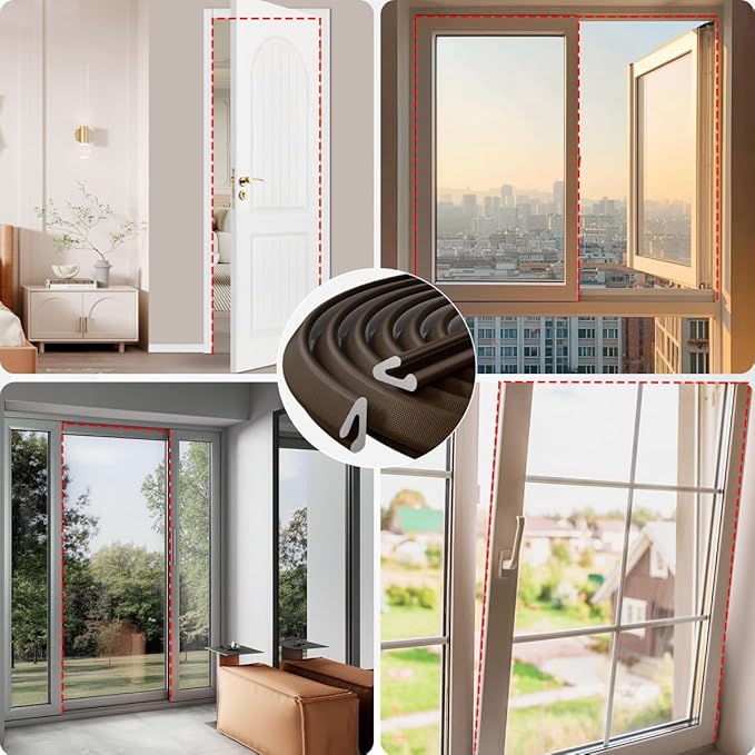 V Shape Thin Foam Weather Stripping Door Frame Seal Strip 19.7FT Brown, Draft Stopper, Insulation Winter, Weatherstripping, Gap Sealing, Soundproofing, Self-Adhesive Used for Exterior Front Door Side