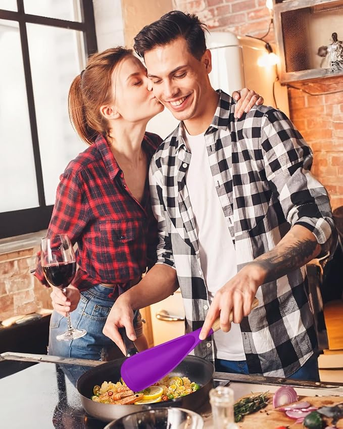 Cooking Spoon for Nonstick Cookwares, Great for Cooking and Serving Sturdy BPA-Free Matte Silicone, Wood Handle Spoon for Mixing, Scoop, and Scrape (BERRY, 11.4 inch)