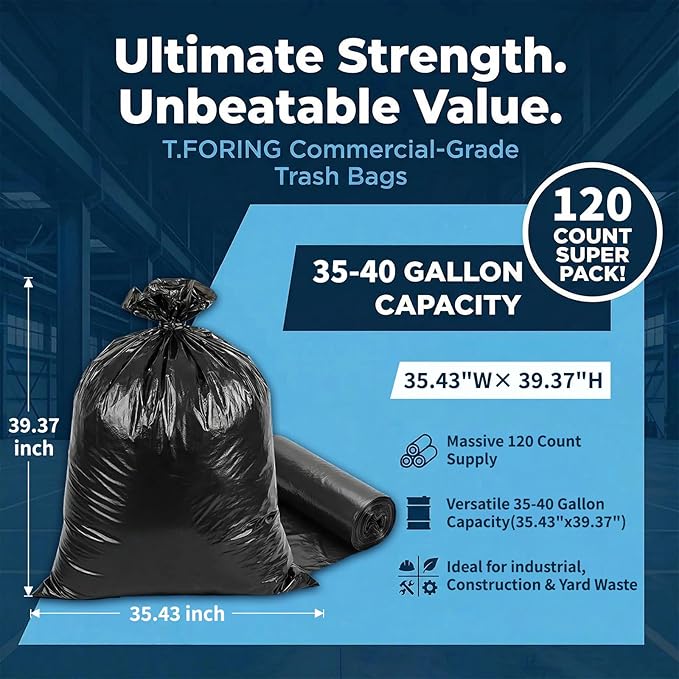 35-40 Gallon Trash Bags Unscented, Plastic Can Liners, Fit 112 - Image 3