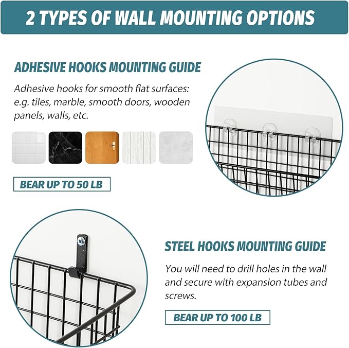 4 Set Hanging Wall Mount Storage Baskets - Image 2