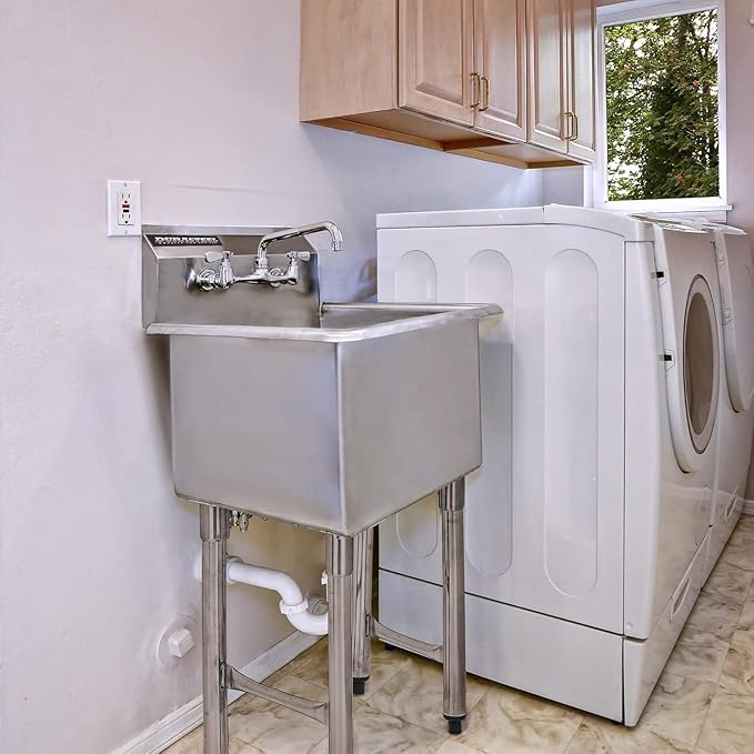 DuraSteel 304 Commercial Stainless Steel Utility Sink - 18 Inch Tub Freestanding Prep Kitchen Sink - NSF Hand Wash Station for Kitchen Sinks, Outdoor, Laundry Room, Garage Slop Small Kitchenette
