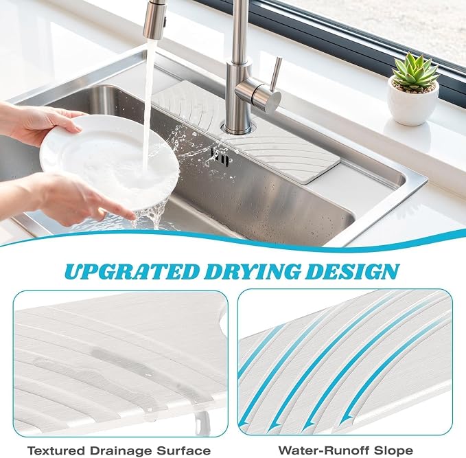 SpaceHacks Stone Faucet Mat for Kitchen Sink 15.7x4 in, Water Splash Guard - Image 3