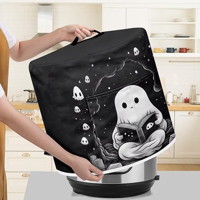 TODIYADDU Black Cute Ghost Pressure Cooker Cover for Women Trendy Instant Pot Cover with Top Handle and Pocket Kitchen Appliance Cover Dust Cover for 6 Quart Instant Pot and Extra Accessories Gifts