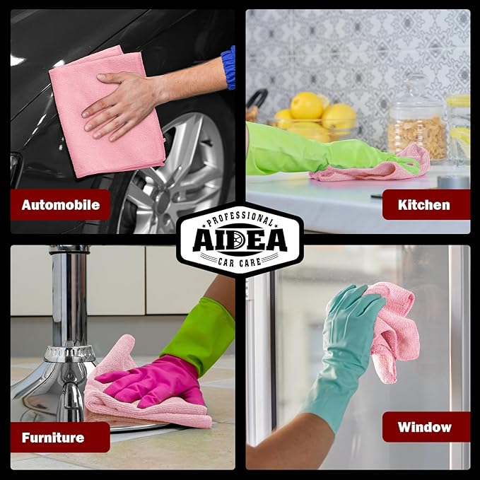 AIDEA Microfiber Cleaning Cloth Pink 20PK, Microfiber Towels 12×12" | Premium - Image 5