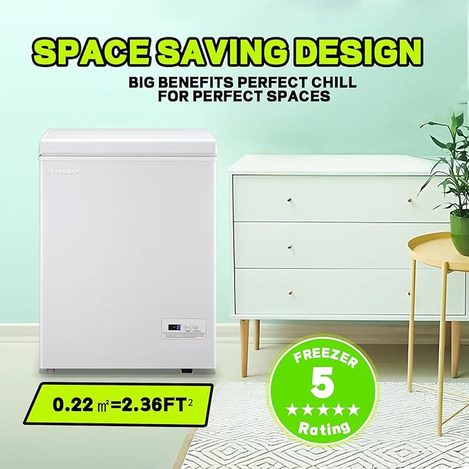 Small Mini Freezer Chest Freezer with 2 Hanging Baskets Electronic Control to 1℉ Top Door Open Freezer Energy Saving Quiet Operation Perfect for Dorm, Garage and RVS, White