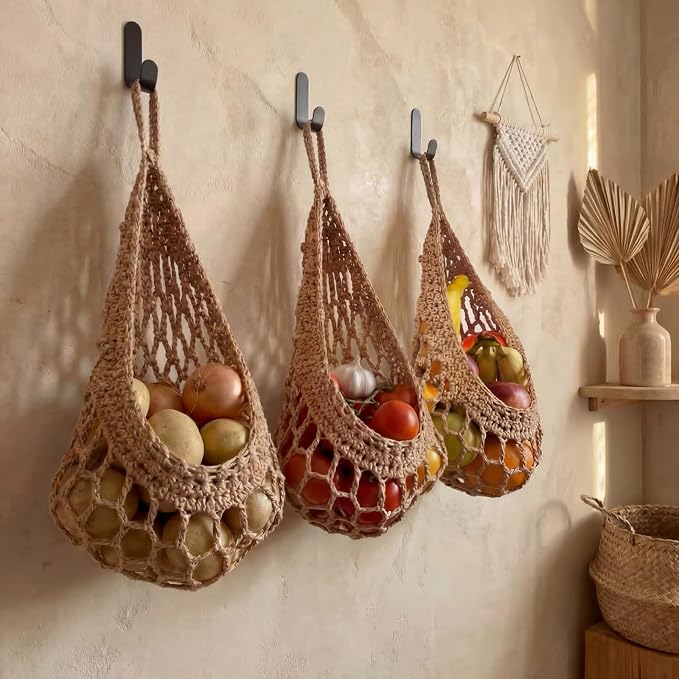 Honeydak 3 Hanging Baskets, Light Linen, Cotton Rope - Image 6