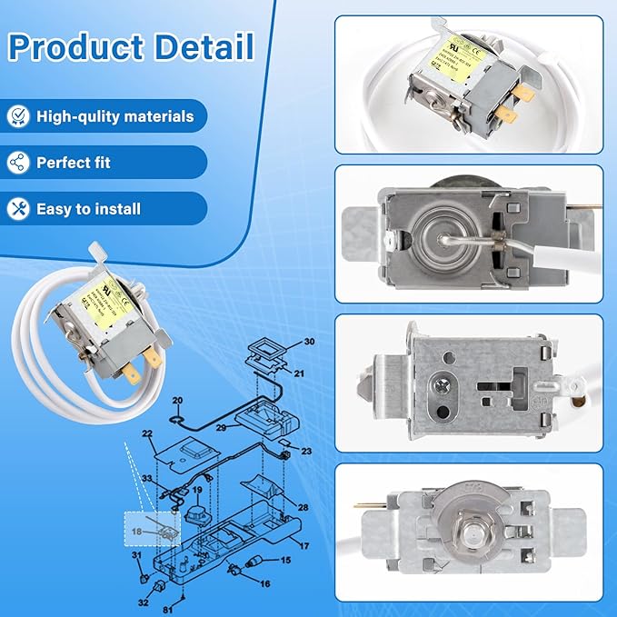 OEM 5304522330 4961212 Refrigerator Temperature Control Thermostat Compatible with Frigidaire and White-Westinghouse Refrigerator, Replacement Part AP6976293 PS12731508 EAP12731508 PD00064283