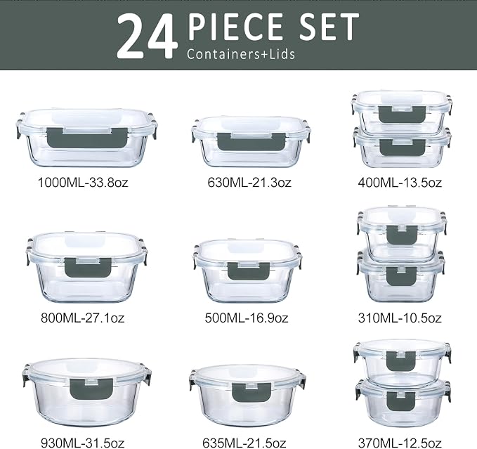 M MCIRCO 24 Piece Glass Food Storage Containers - Image 2