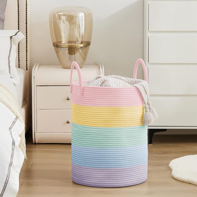 YOUDENOVA Cotton Rope Laundry Hamper Basket, 58L Blanket Basket - Image 5