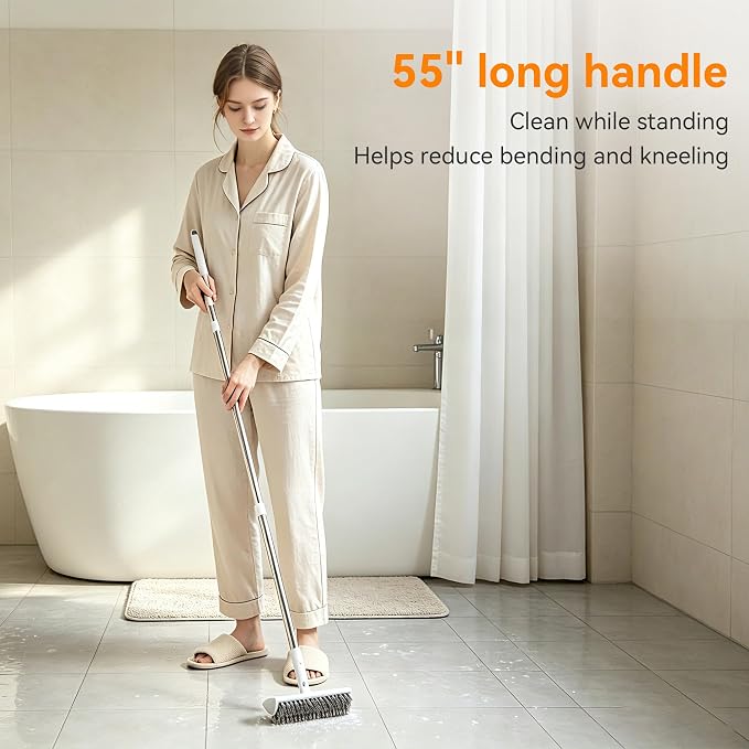 Scrub Brush with Long Handle, Extends to 55 in, Pivoting Triangle Head | - Image 2