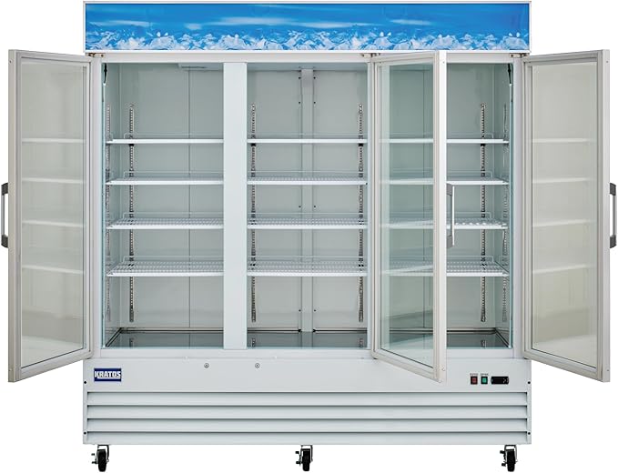 Kratos Commercial Three Door Merchandising Refrigerator, Large Swing Glass Door White Mobile Display Refrigerator for Markets and C Stores, 78" Wide, LED Lighting, 115V (67K-213)