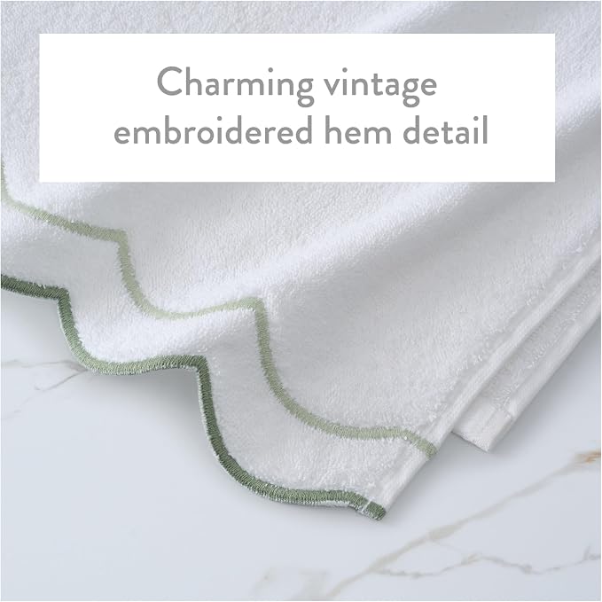Peri Home 2 Piece Cotton Bath Towel Set, Embroidered, Sage Scallop - Image 3