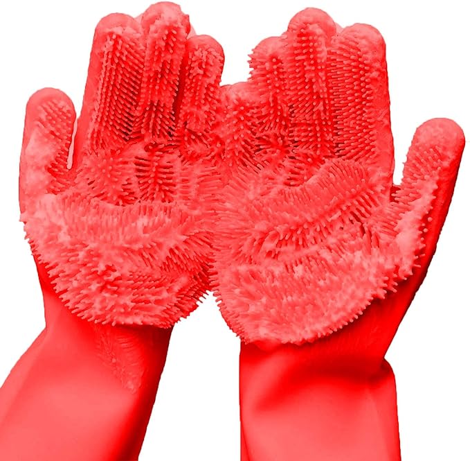 Silicone Dishwashing Gloves, Pet Grooming Rubber Scrubbing by Yinceber