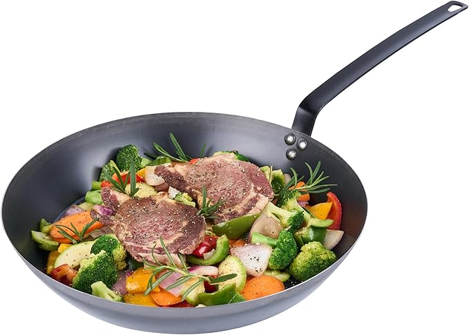 Restaurantware-Met Lux 16 Inch Fry Pans, 6 Lightweight Frying Pans - Induction-Ready, Triple-Riveted, Black Carbon Steel Cooking Skillets, Durable, For Searing, Sauteing, And Browning Food